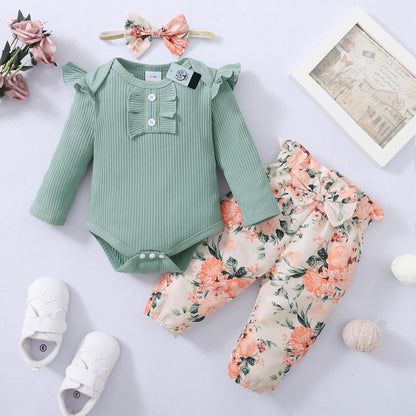 Newborn Infant Baby Girl Clothes Romper Onesie Pants Set Floral Outfits Cotton Baby Clothes for Girls